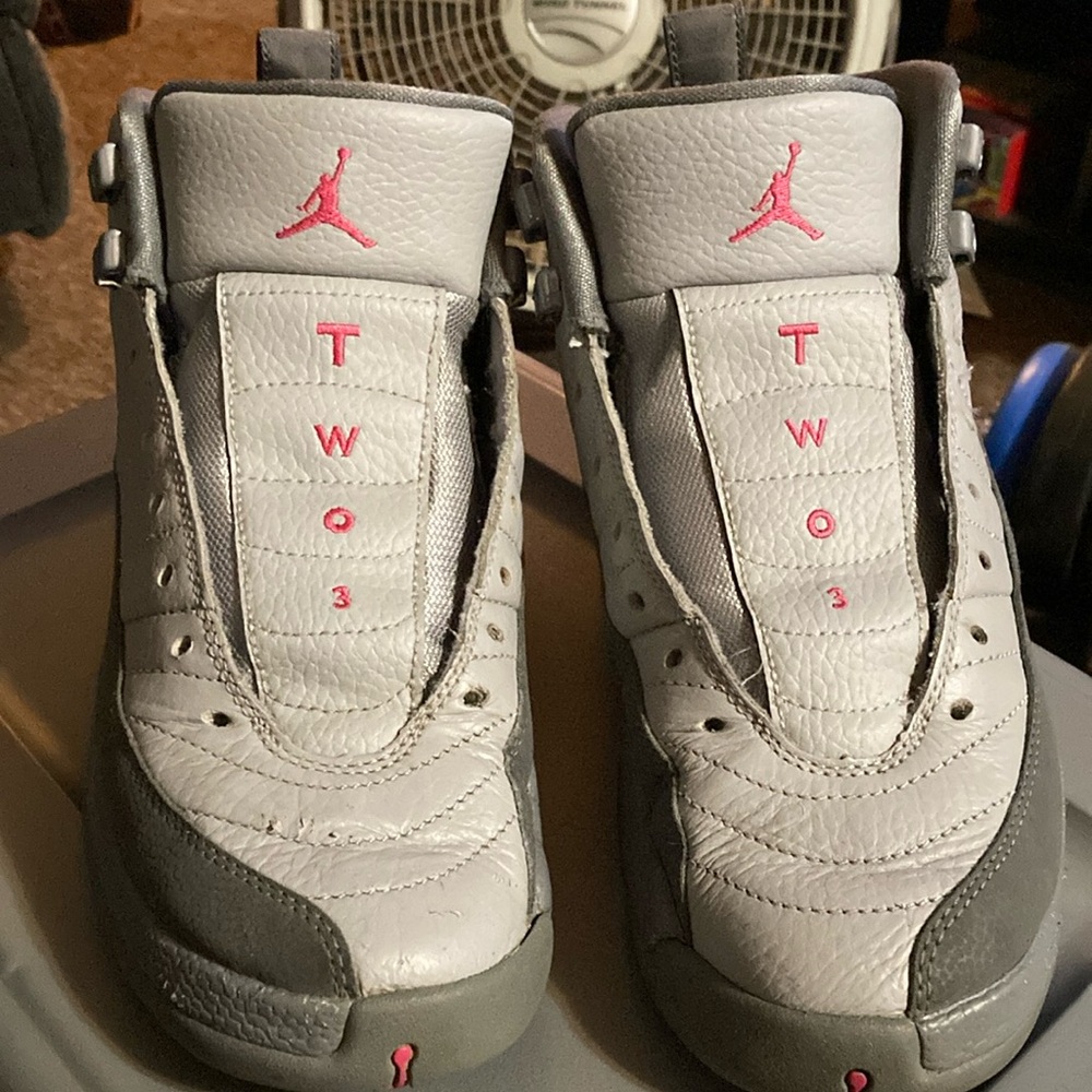 Jordan Gray and Pink Retro Basketball Sneakers